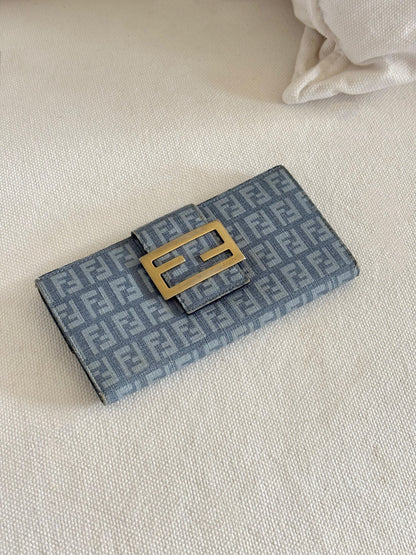 FENDI ZUCCA BLUE CANVAS FLAP WALLET
