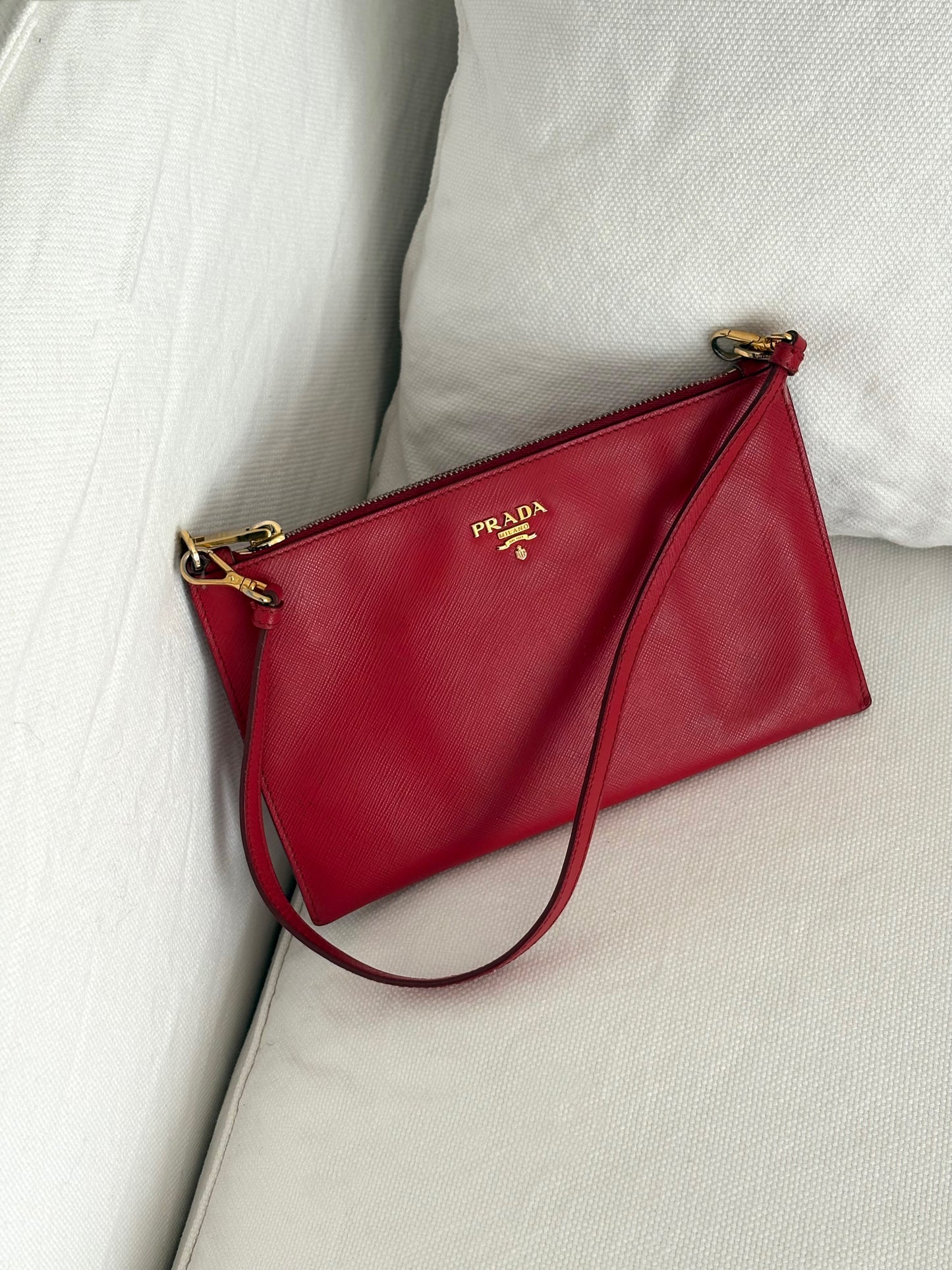 PRADA RED SAFFIANO LEATHER SHOULDER BAG