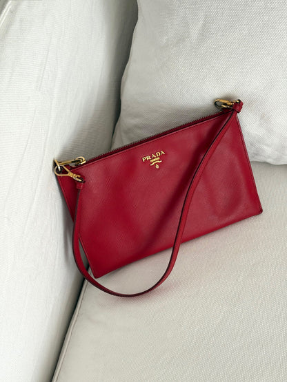 PRADA RED SAFFIANO LEATHER SHOULDER BAG