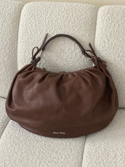 MIU MIU VITELLO BOW LEATHER HOBO BAG
