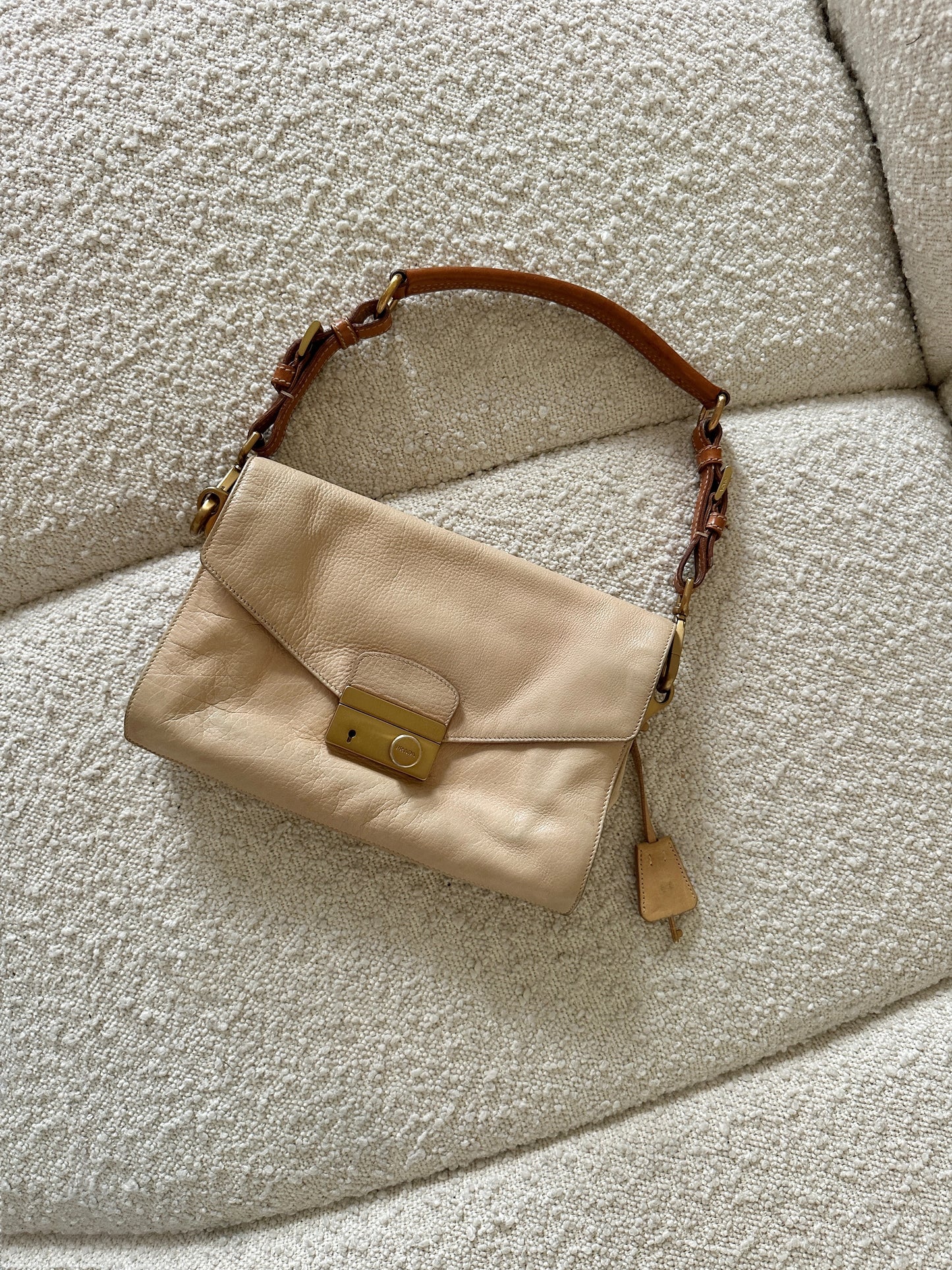 PRADA SOUND LOCK LEATHER SHOULDER BAG