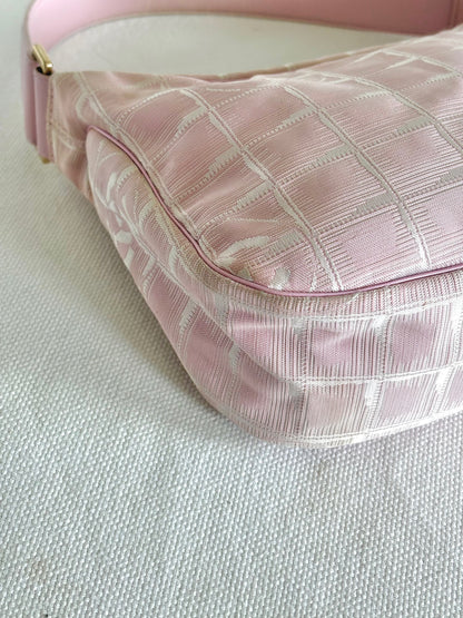CHANEL PINK TRAVEL LINE NYLON SHOULDER BAG