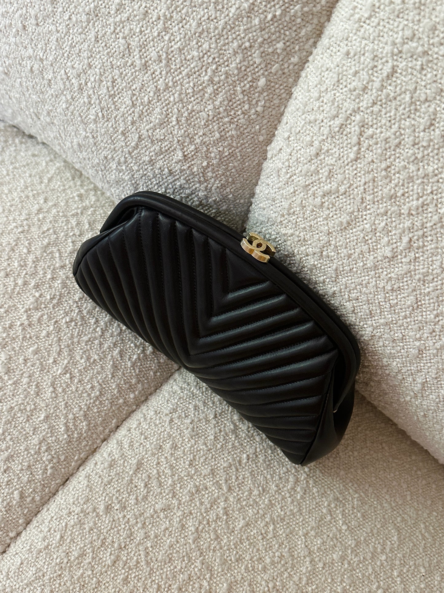 CHANEL LAMBSKIN CHEVRON QUILTED CLUTCH