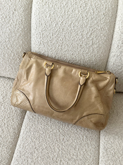 PRADA BEIGE VITELLO LEATHER TOTE BAG