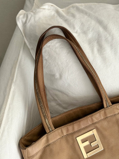 FENDI BORSA CHAIN LEATHER TOTE BAG