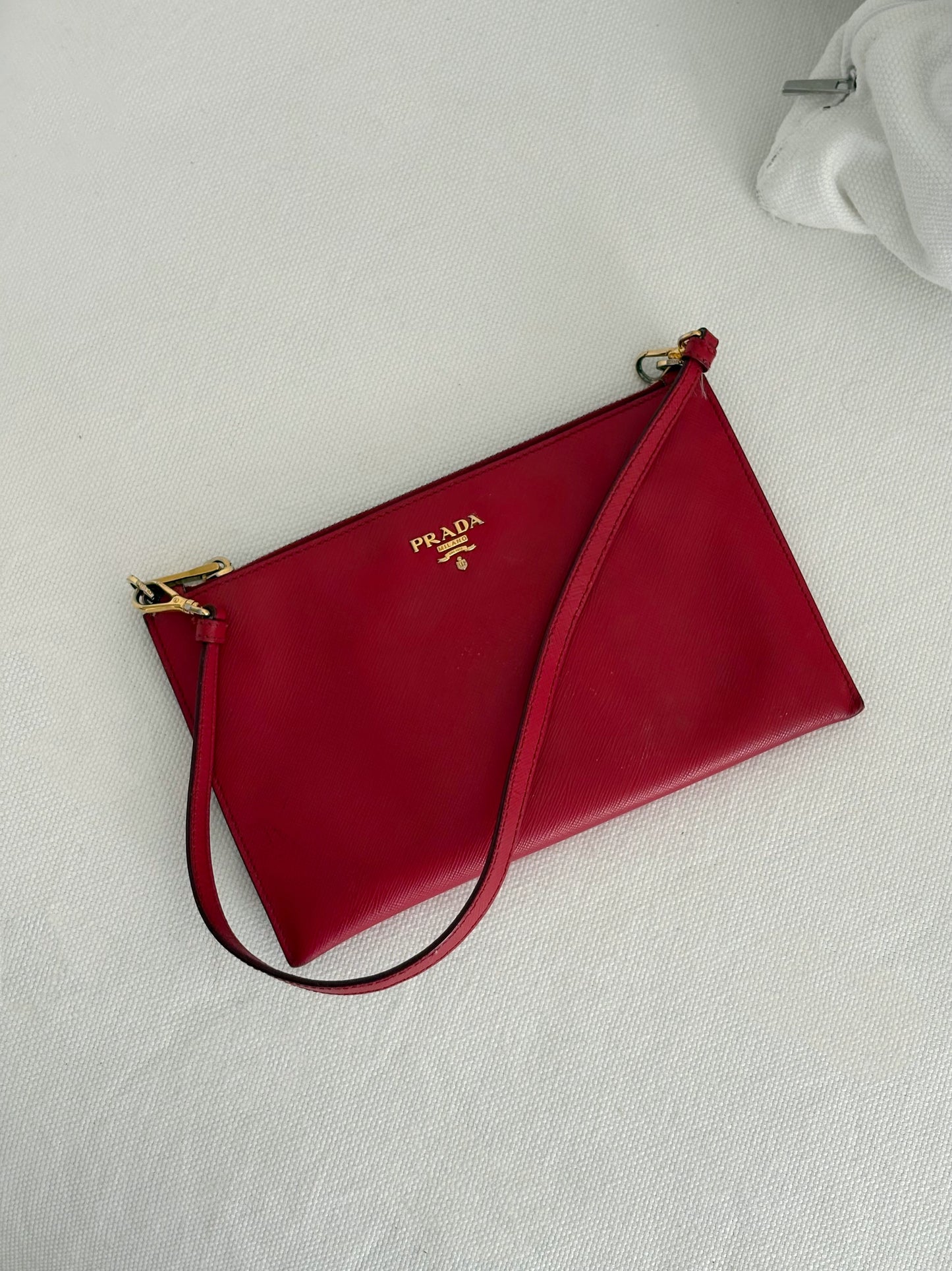 PRADA RED SAFFIANO LEATHER SHOULDER BAG