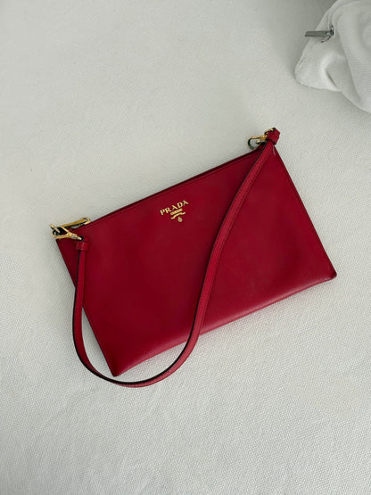 PRADA RED SAFFIANO LEATHER SHOULDER BAG