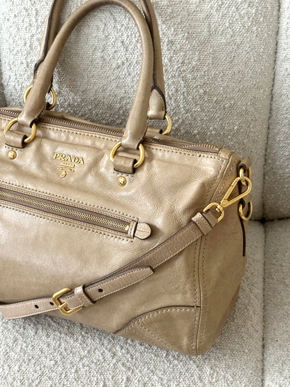 PRADA BEIGE VITELLO LEATHER TOTE BAG