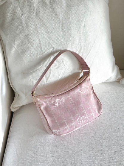 CHANEL PINK TRAVEL LINE NYLON SHOULDER BAG