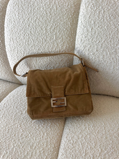 FENDI BEIGE MAMMA BAGUETTE CORDUROY BAG