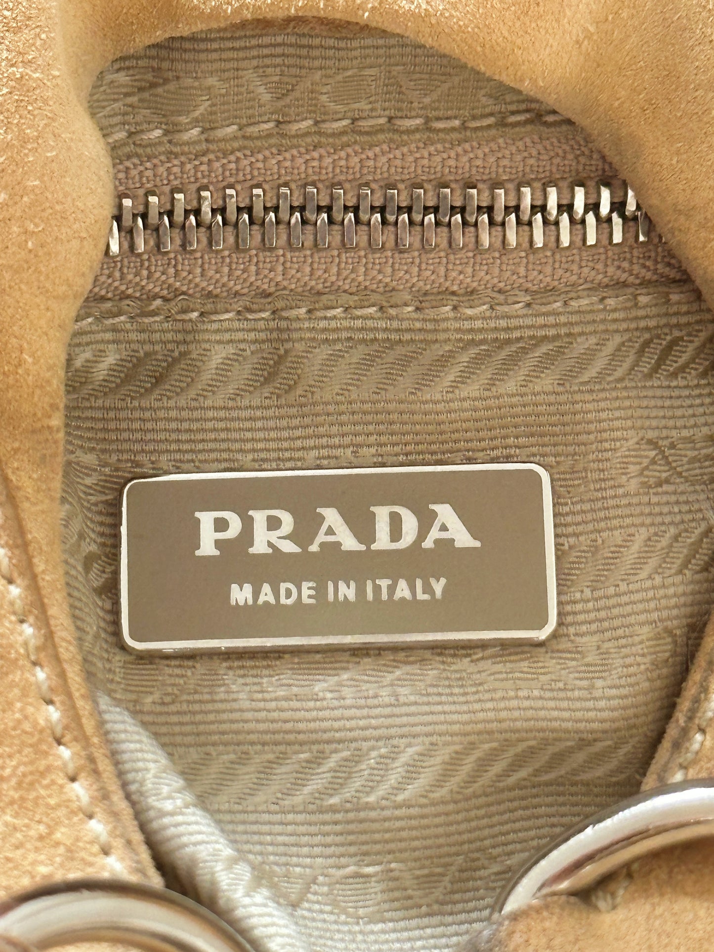 PRADA TAN SUEDE HALF MOON SHOULDER BAG