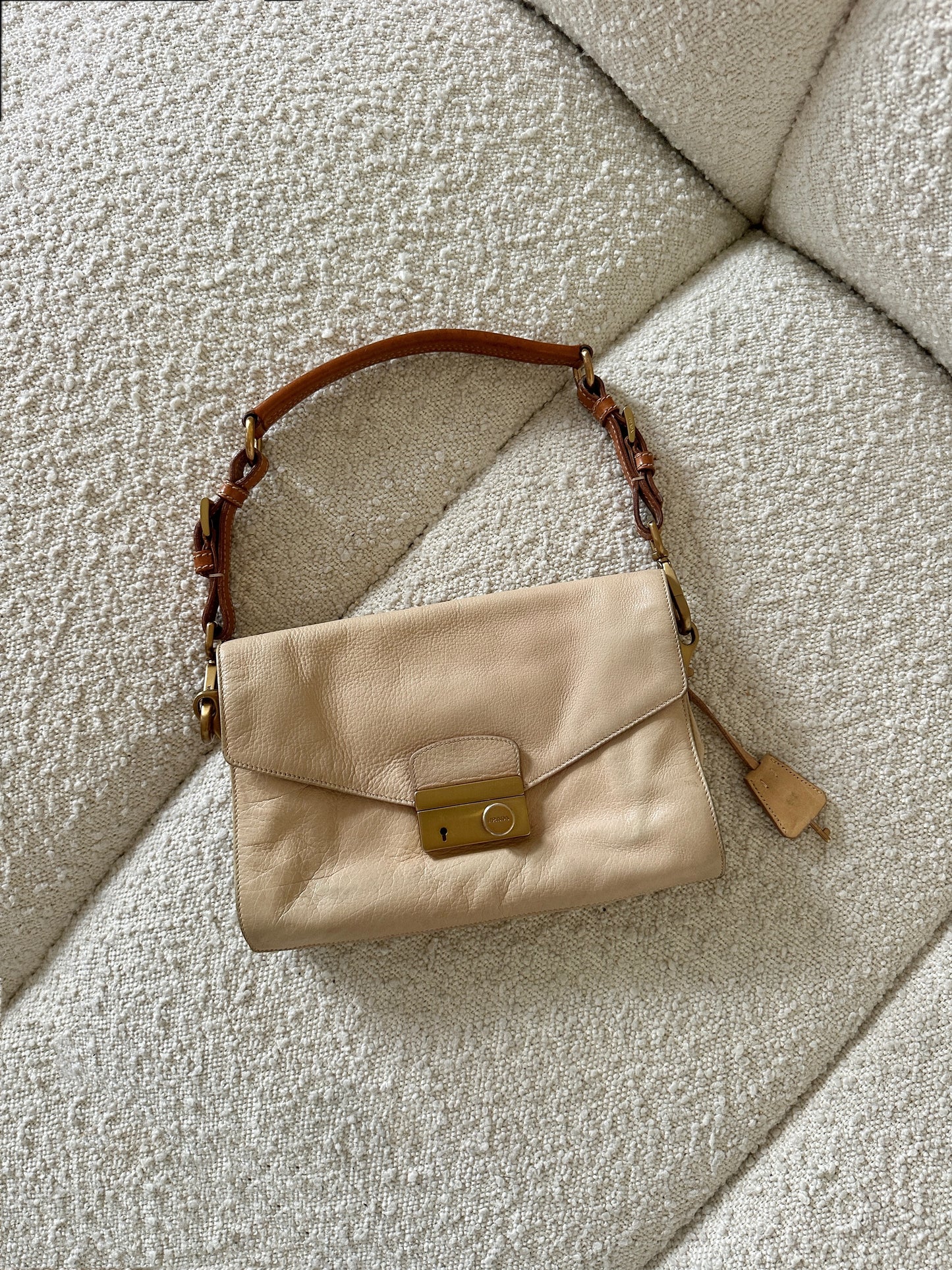 PRADA SOUND LOCK LEATHER SHOULDER BAG