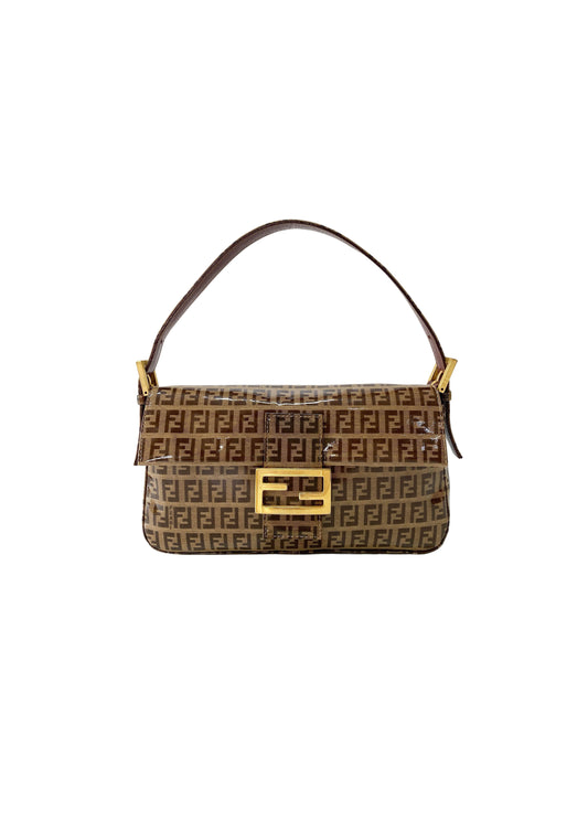 FENDI ZUCCHINO PATENT BAGUETTE SHOULDER BAG