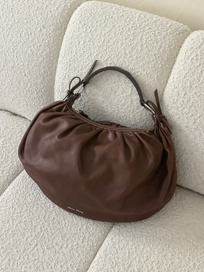 MIU MIU VITELLO BOW LEATHER HOBO BAG