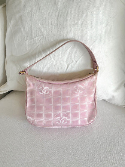 CHANEL PINK TRAVEL LINE NYLON SHOULDER BAG