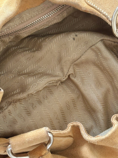 PRADA TAN SUEDE HALF MOON SHOULDER BAG