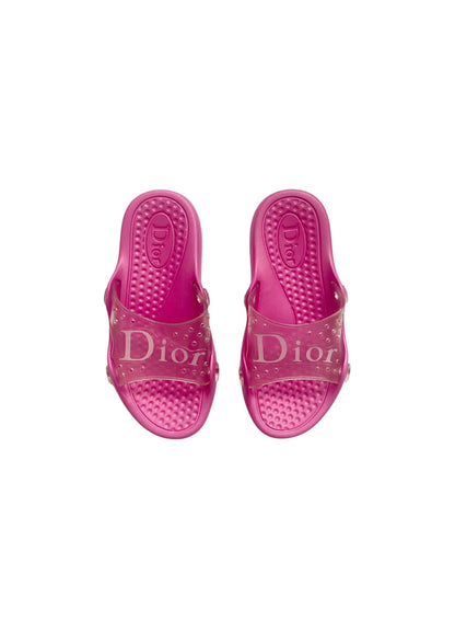DIOR PINK LOGO RUBBER POOL SLIDES