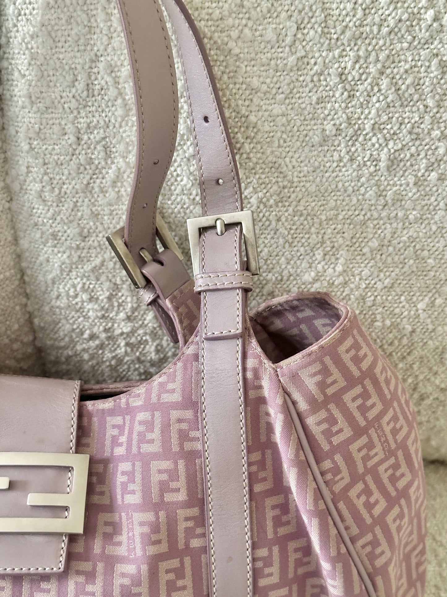 FENDI LILAC ZUCCHINO CANVAS SHOULDER BAG
