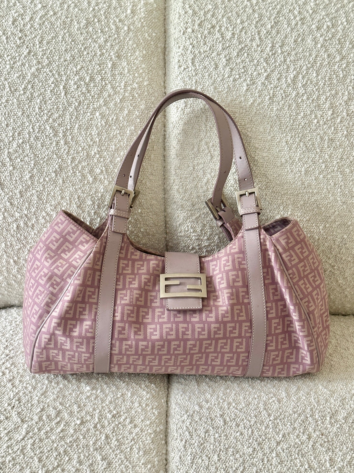 FENDI LILAC ZUCCHINO CANVAS SHOULDER BAG