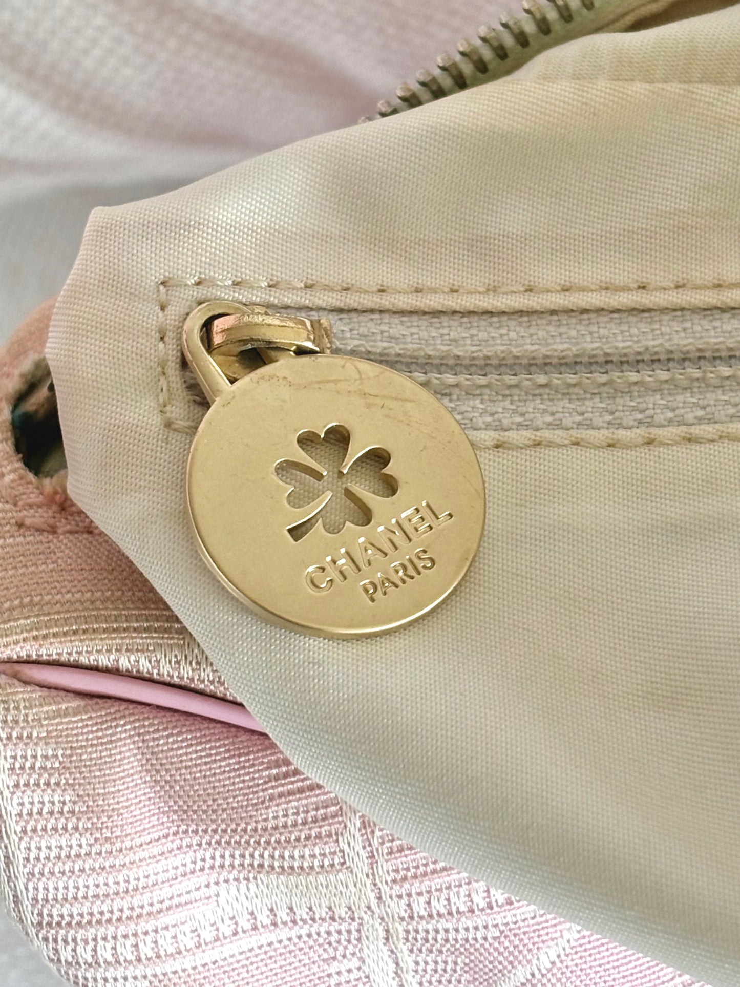 CHANEL PINK TRAVEL LINE NYLON SHOULDER BAG