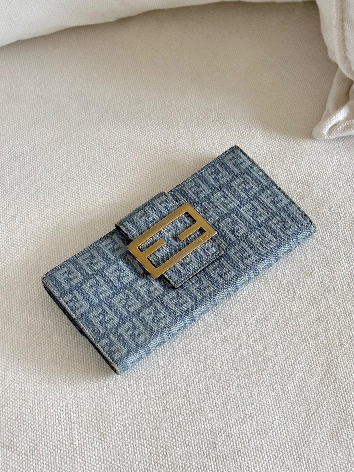 FENDI ZUCCA BLUE CANVAS FLAP WALLET