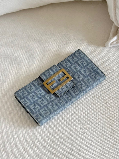FENDI ZUCCA BLUE CANVAS FLAP WALLET