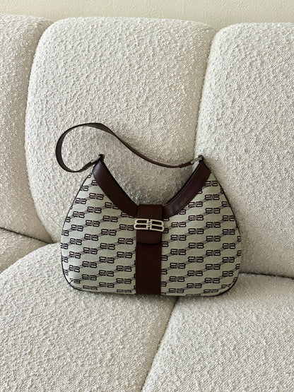 BALENCIAGA BB MONOGRAM HOBO SHOULDER BAG