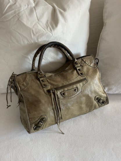 BALENCIAGA KHAKI LE CITY TOTE BAG