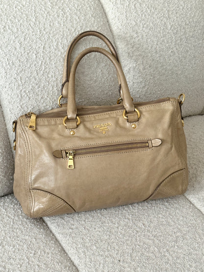 PRADA BEIGE VITELLO LEATHER TOTE BAG