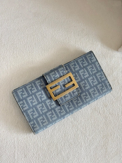 FENDI ZUCCA BLUE CANVAS FLAP WALLET