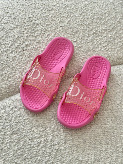 DIOR PINK LOGO RUBBER POOL SLIDES