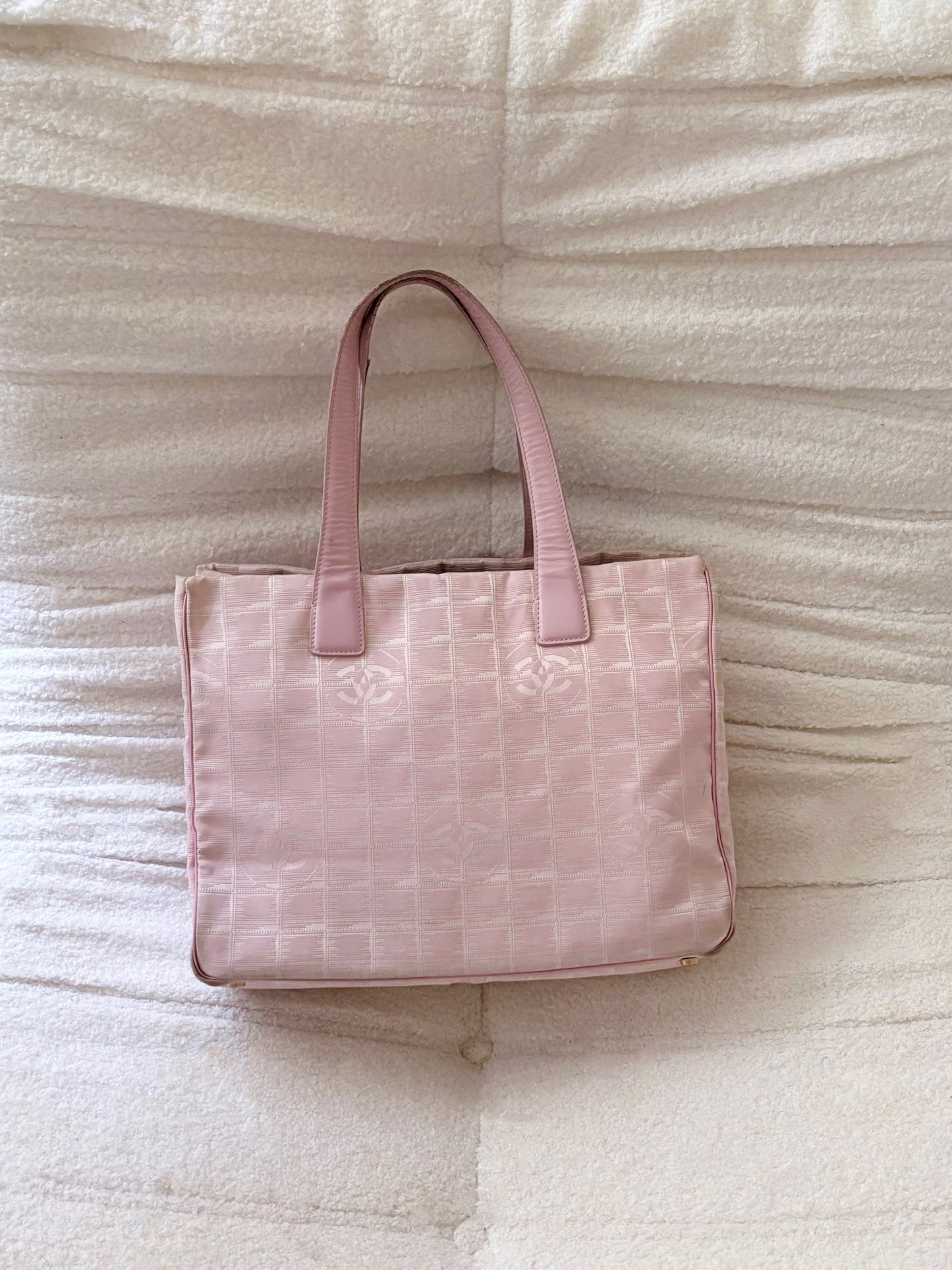 CHANEL PINK TRAVEL LINE NYLON TOTE BAG