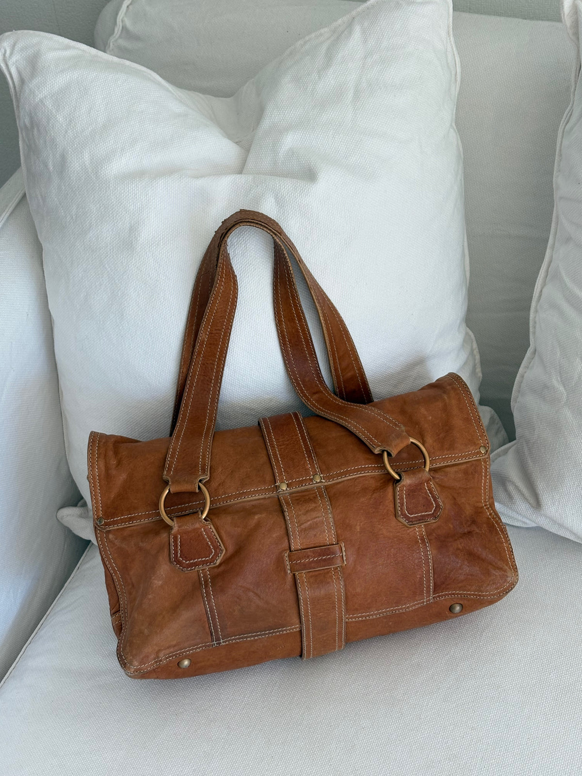 ARCHIVE CAMEL LEATHER LOCK SHOULDER BAG