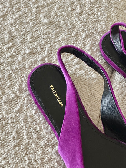 BALENCIAGA BB KNIFE VELVET SLINGBACK FLATS