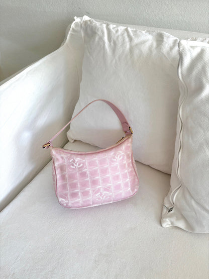 CHANEL PINK TRAVEL LINE NYLON SHOULDER BAG