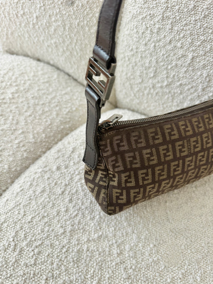 FENDI BROWN ZUCCA MONOGRAM POCHETTE