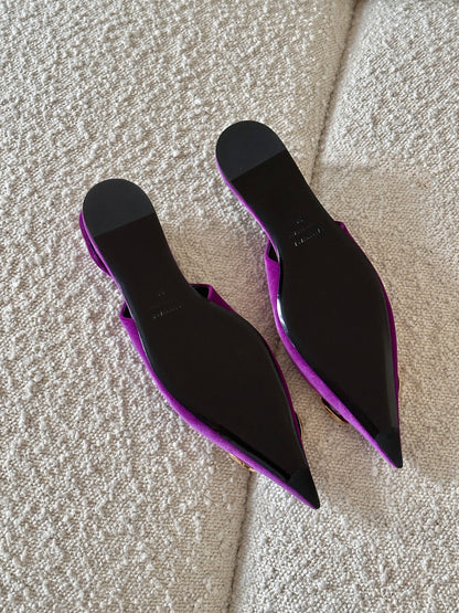 BALENCIAGA BB KNIFE VELVET SLINGBACK FLATS