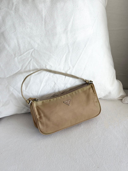 BEIGE NYLON MINI SHOULDER BAG