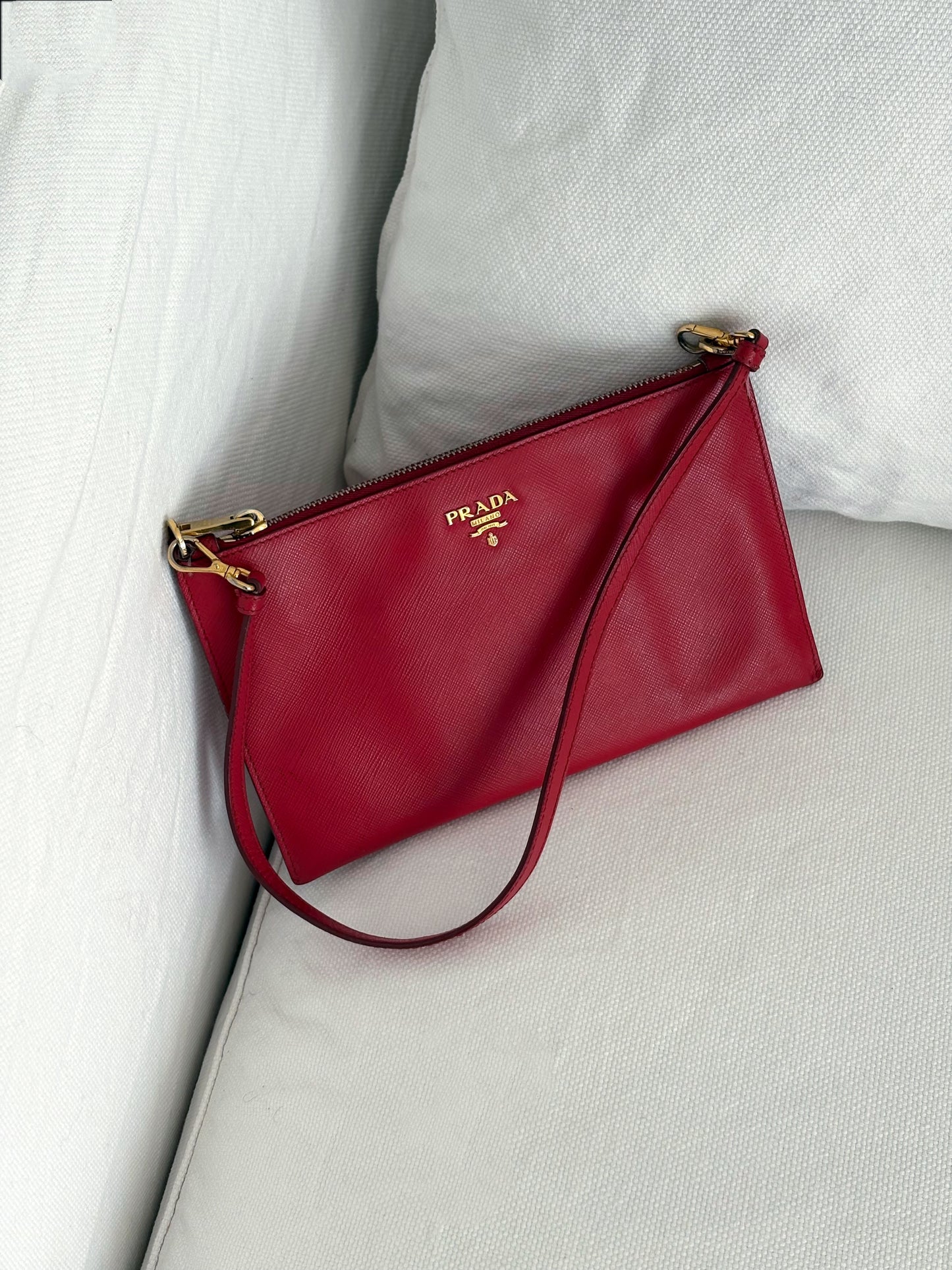 PRADA RED SAFFIANO LEATHER SHOULDER BAG