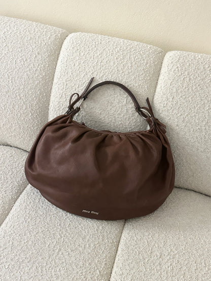 MIU MIU VITELLO BOW LEATHER HOBO BAG