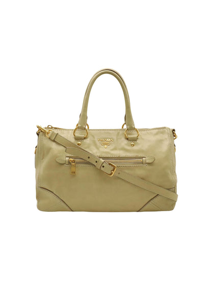 PRADA BEIGE VITELLO LEATHER TOTE BAG