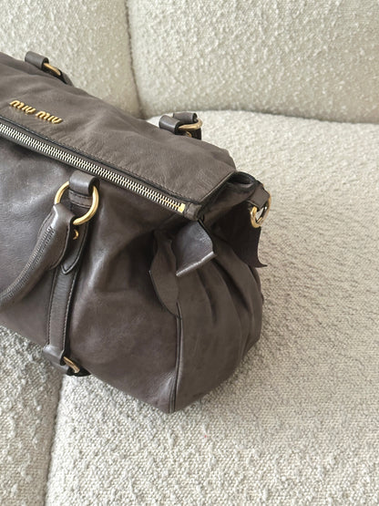 MIU MIU VITELLO BOW LEATHER TOTE BAG