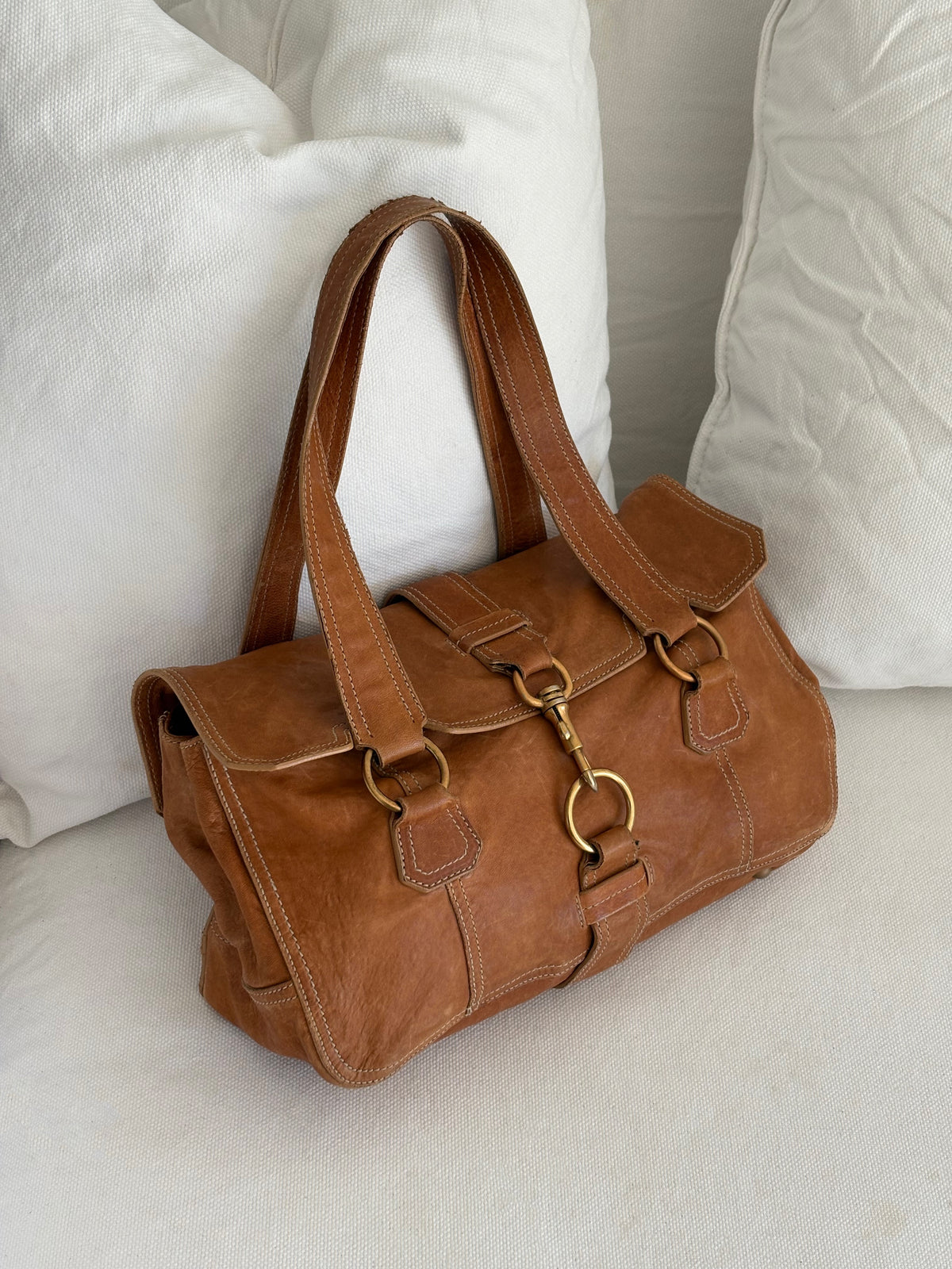 ARCHIVE CAMEL LEATHER LOCK SHOULDER BAG