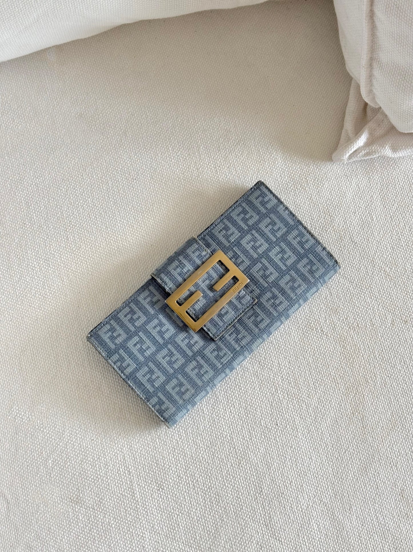 FENDI ZUCCA BLUE CANVAS FLAP WALLET