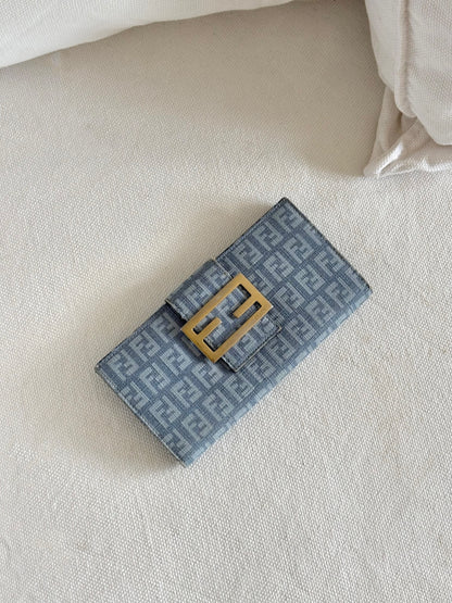 FENDI ZUCCA BLUE CANVAS FLAP WALLET