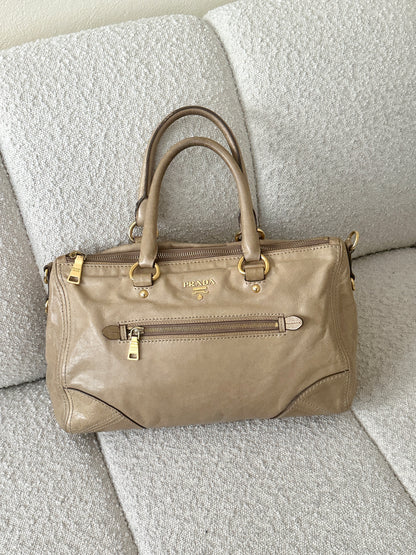 PRADA BEIGE VITELLO LEATHER TOTE BAG