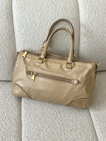 PRADA BEIGE VITELLO LEATHER TOTE BAG