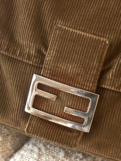 FENDI BEIGE MAMMA BAGUETTE CORDUROY BAG