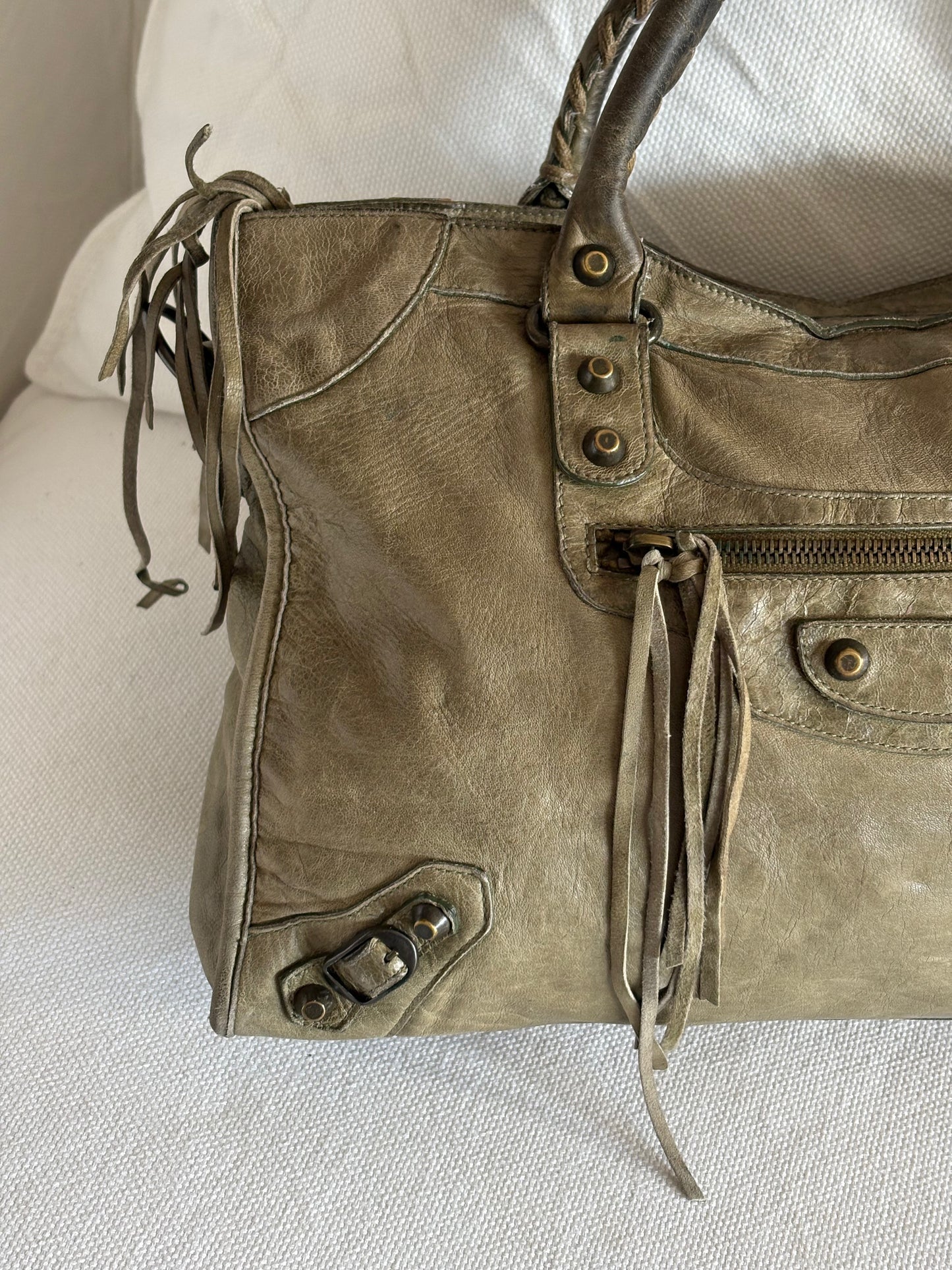 BALENCIAGA KHAKI LE CITY TOTE BAG