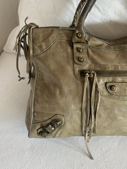 BALENCIAGA KHAKI LE CITY TOTE BAG
